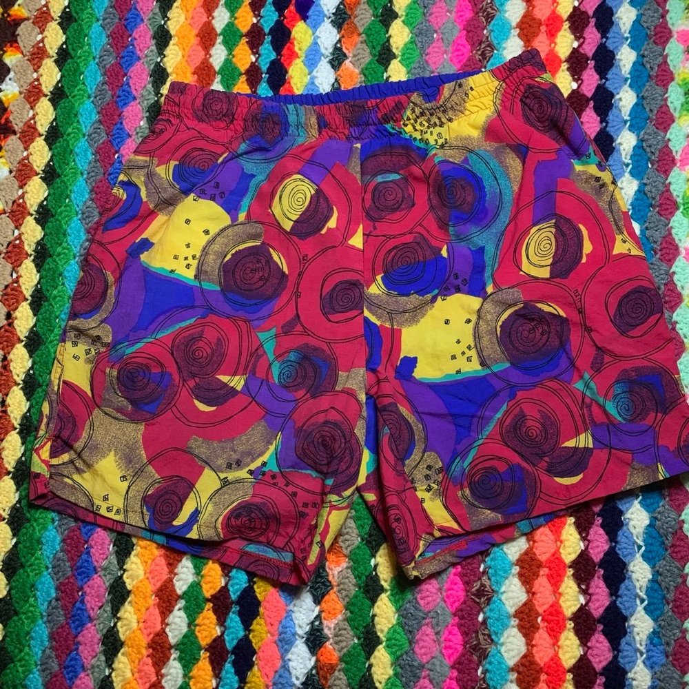 Vintage 90s Dash Neon Rainbow Abstract Pocket Statement Lightweight Swim… - Picture 5 of 14